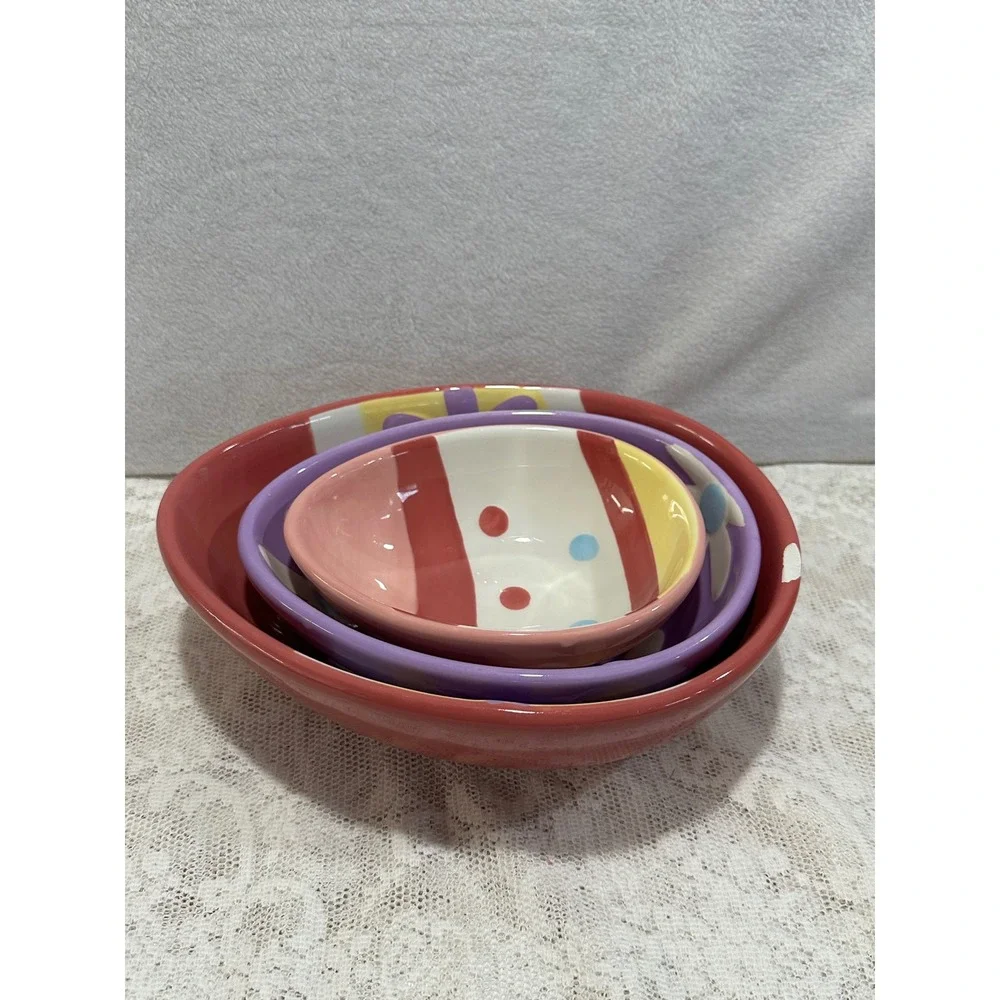 Blossoms Blooms‎ Egg Shaped Nesting Bowls Set Ceramic Easter Spring Decor